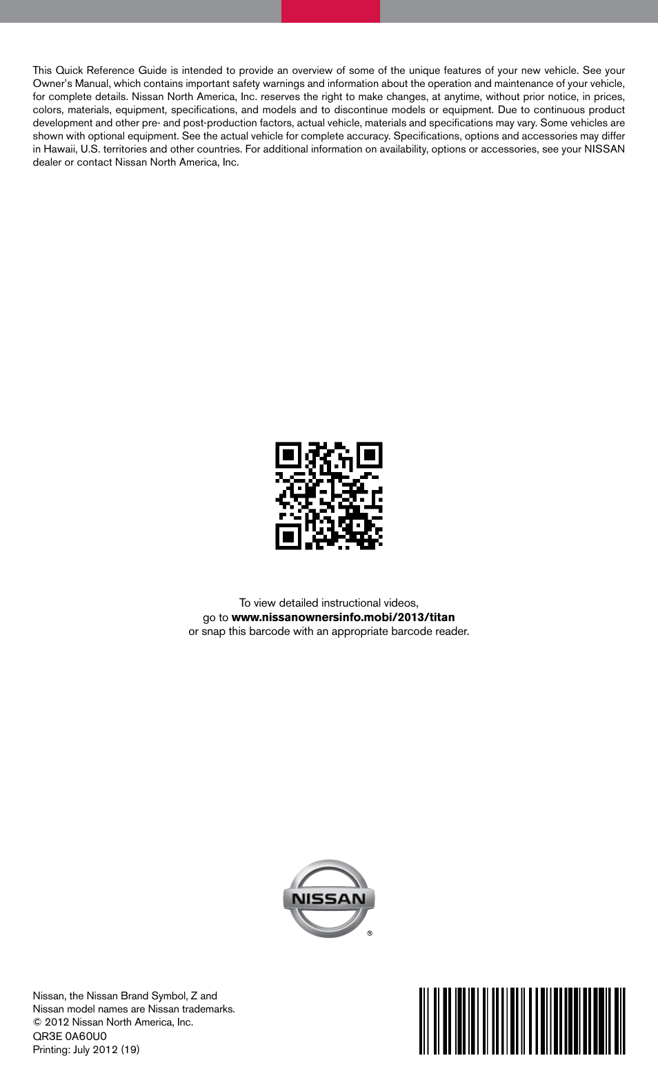NISSAN 2013 Titan - Quick Reference Guide User Manual | Page 26 / 26