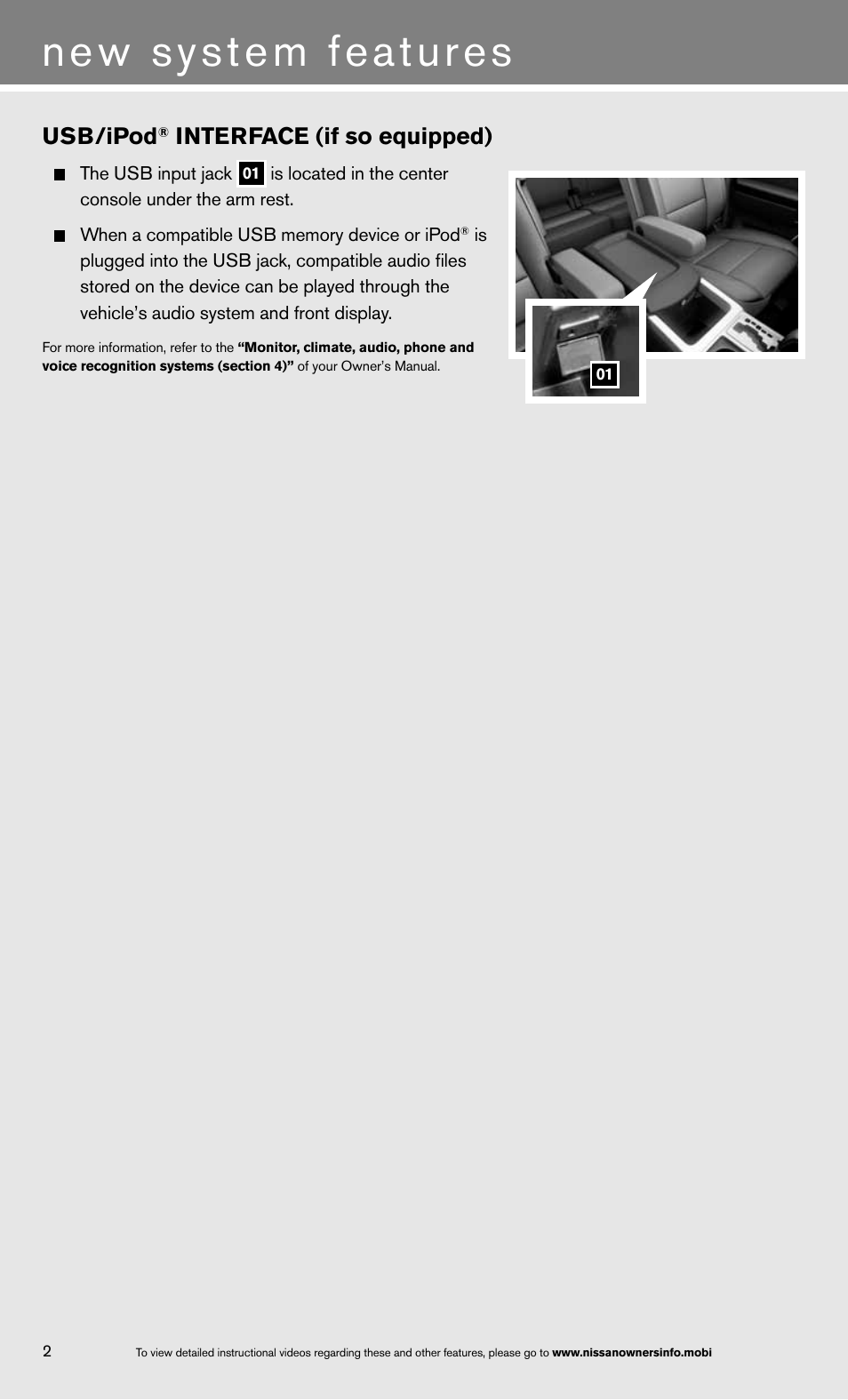 New system features, Usb/ipod, Interface (if so equipped) | NISSAN 2013 Titan - Quick Reference Guide User Manual | Page 4 / 26