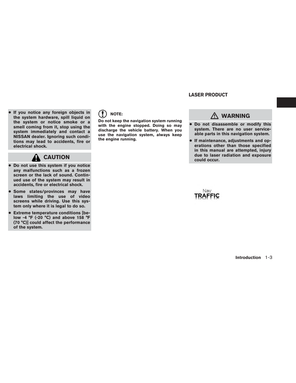 Laser product -3, Caution, Warning | NISSAN 2014 Versa Sedan - Navigation System Owner's Manual User Manual | Page 7 / 104