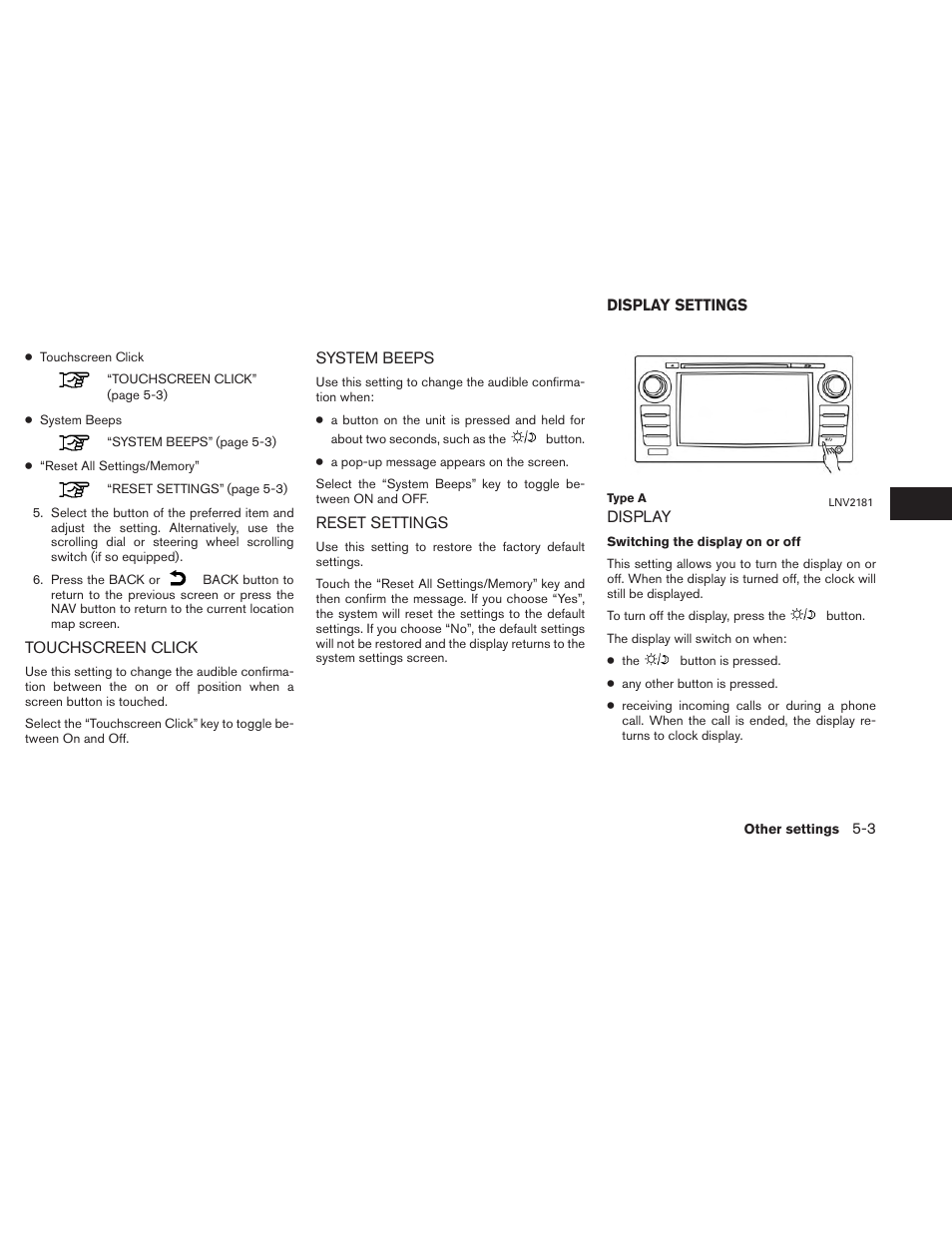 Display settings -3, Display -3 | NISSAN 2014 Versa Sedan - Navigation System Owner's Manual User Manual | Page 83 / 104