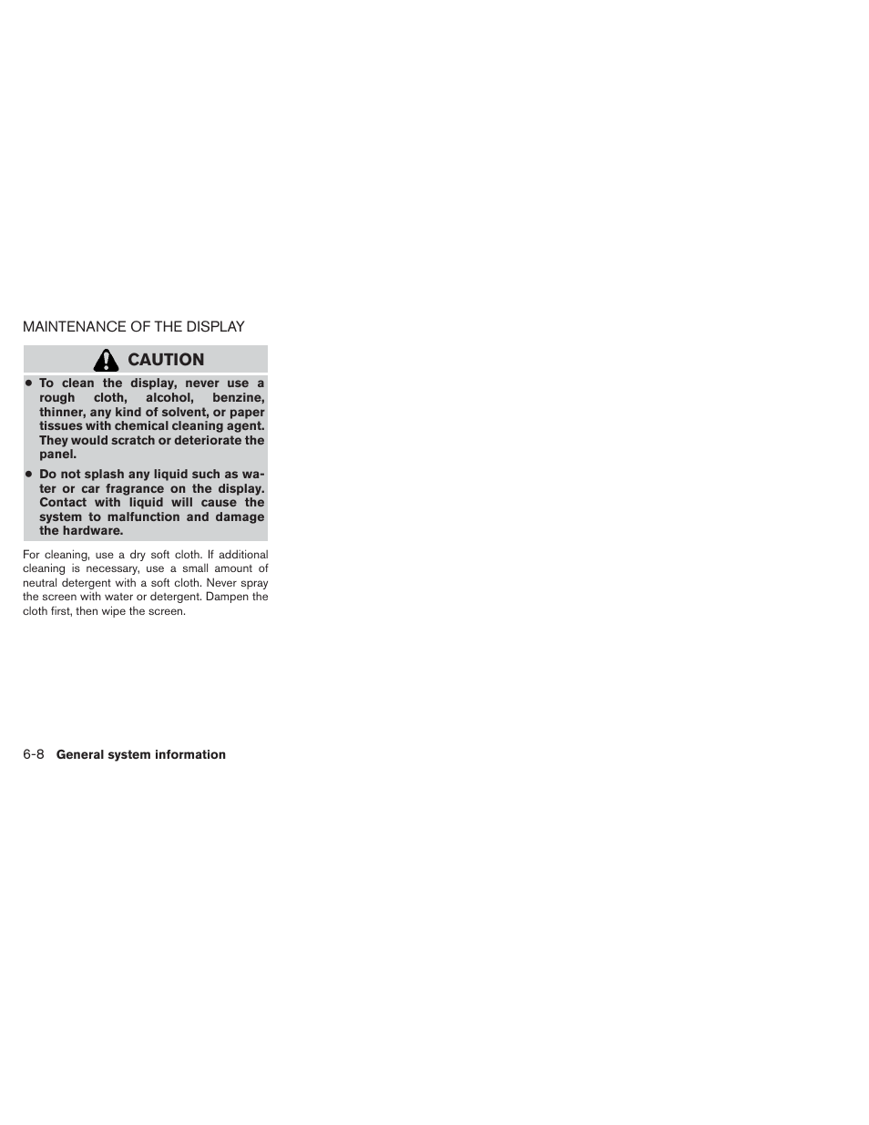 Maintenance of the display -8, Caution | NISSAN 2014 Versa Sedan - Navigation System Owner's Manual User Manual | Page 96 / 104