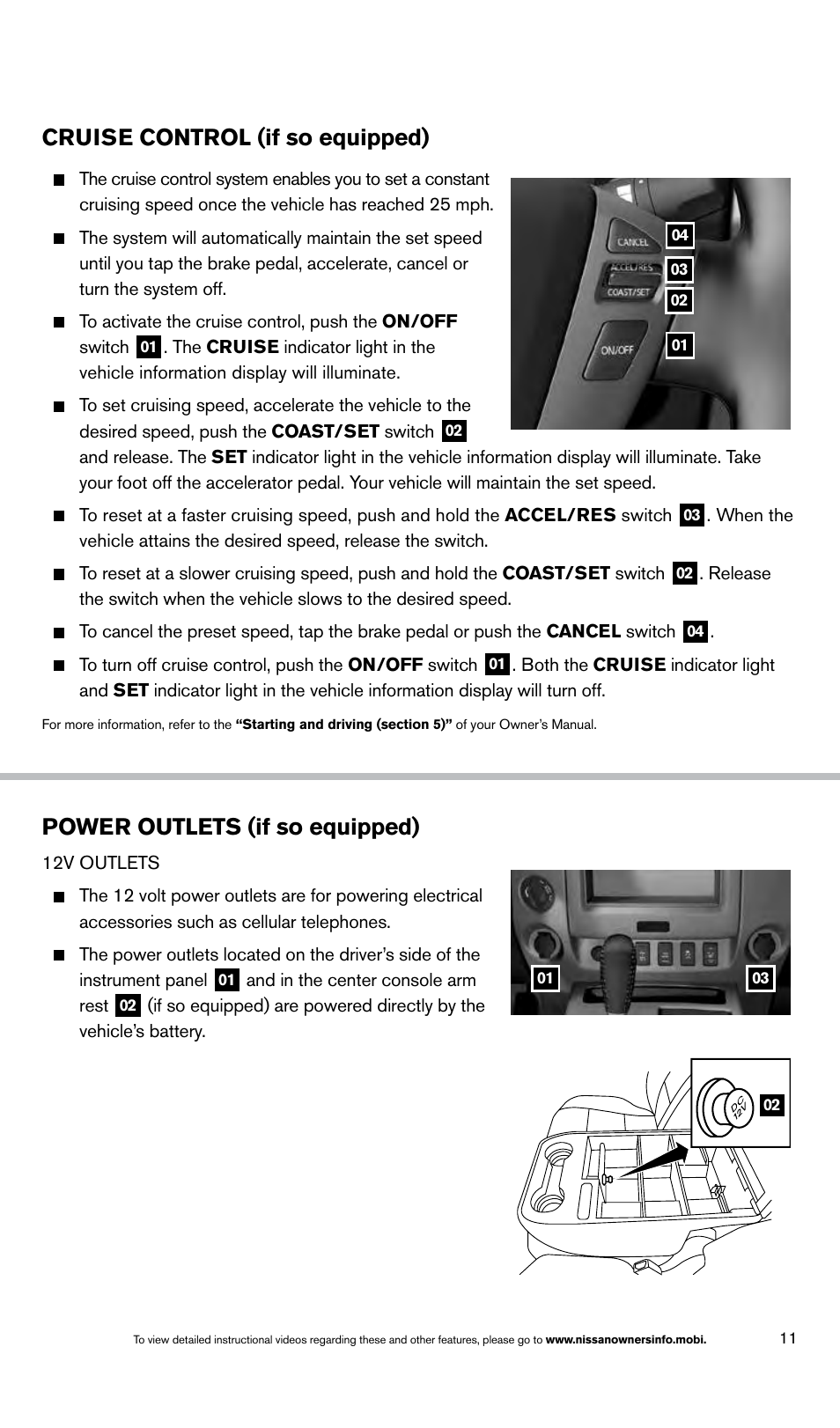 Cruise control (if so equipped), Power outlets (if so equipped) | NISSAN 2014 Titan - Quick Reference Guide User Manual | Page 13 / 24