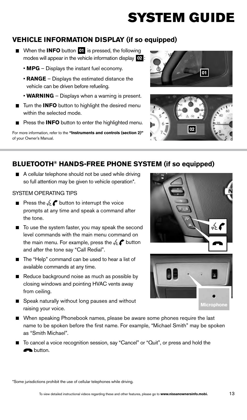 System guide, Bluetooth, Hands-free phone system (if so equipped) | Vehicle information display (if so equipped) | NISSAN 2014 Titan - Quick Reference Guide User Manual | Page 15 / 24