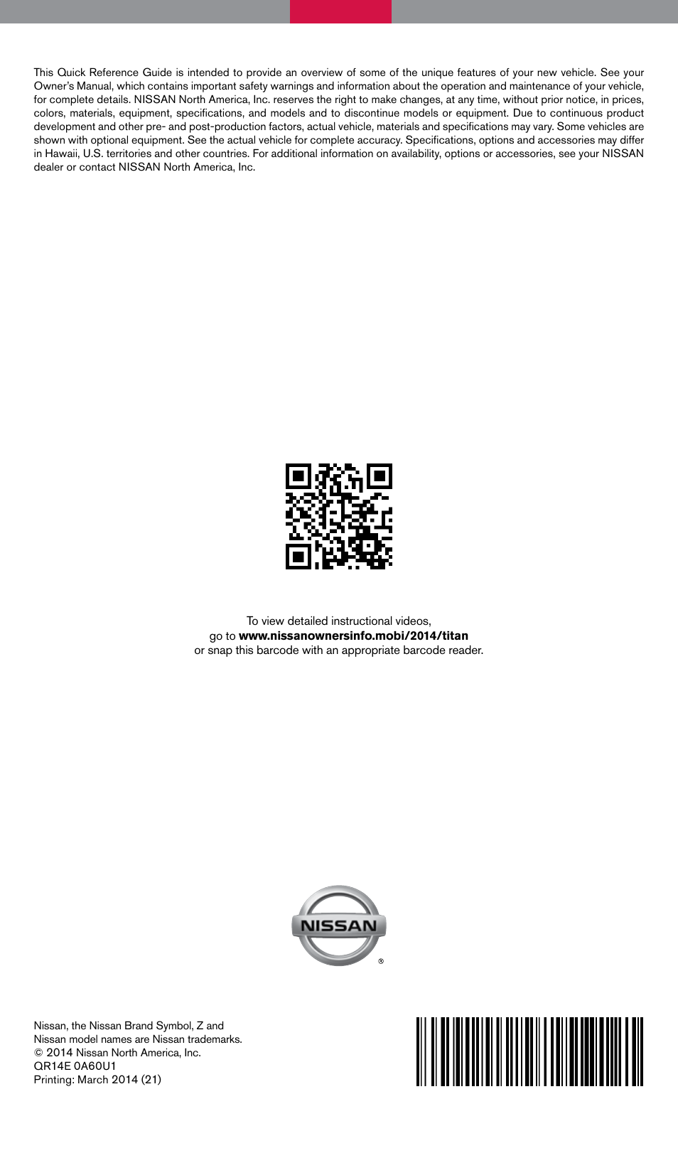 NISSAN 2014 Titan - Quick Reference Guide User Manual | Page 24 / 24