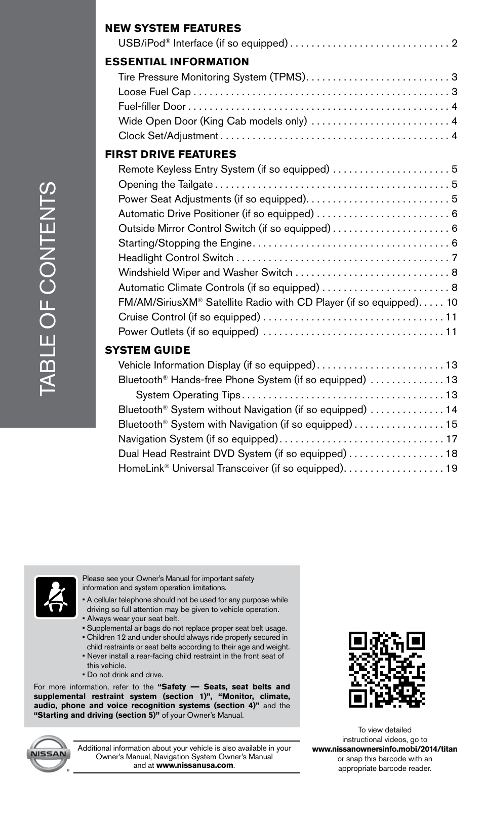 NISSAN 2014 Titan - Quick Reference Guide User Manual | Page 3 / 24