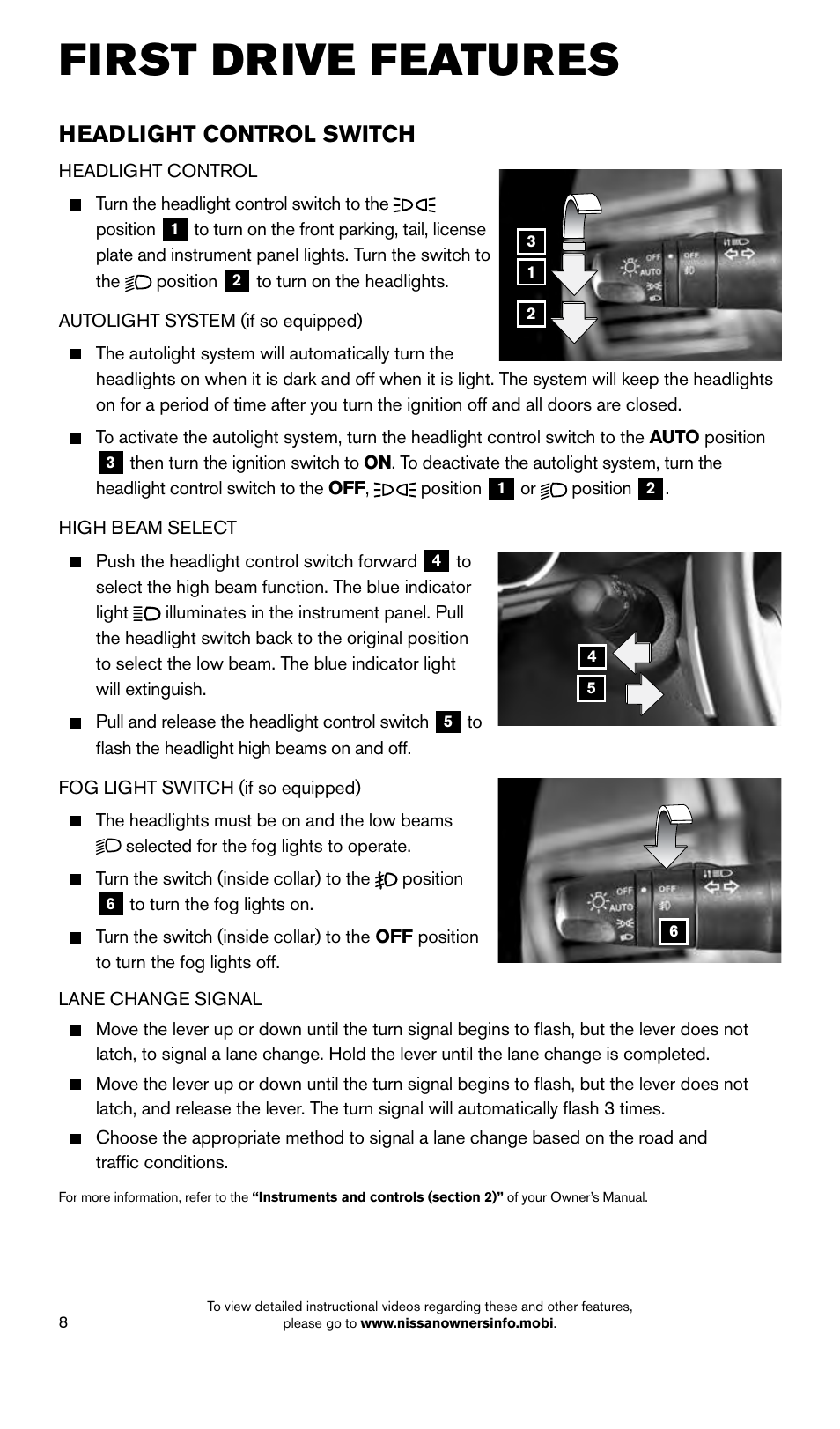 First drive features, Headlight control switch | NISSAN 2015 Titan - Quick Reference Guide User Manual | Page 10 / 24