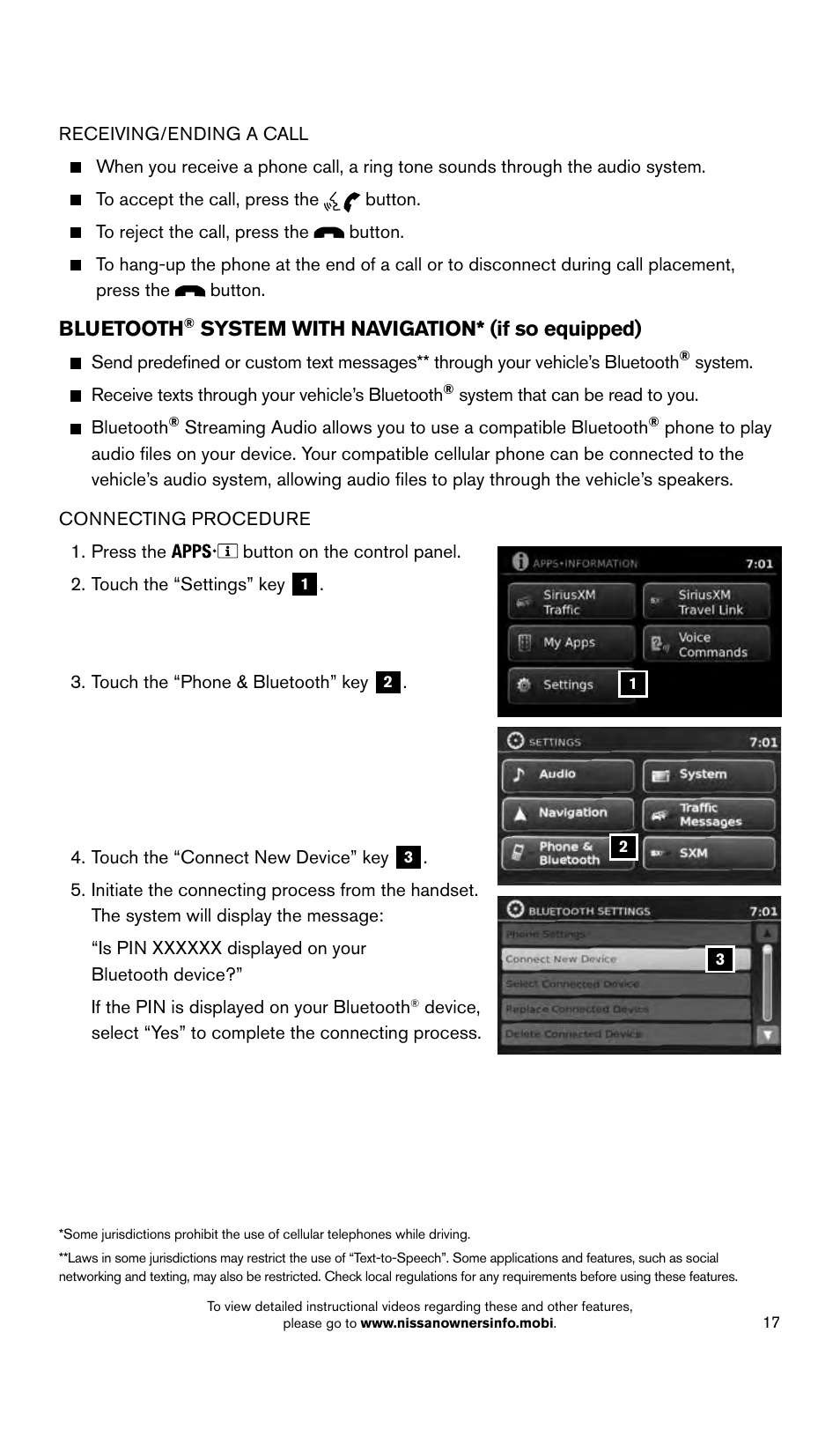 Bluetooth, System with navigation* (if so equipped) | NISSAN 2015 Titan - Quick Reference Guide User Manual | Page 19 / 24