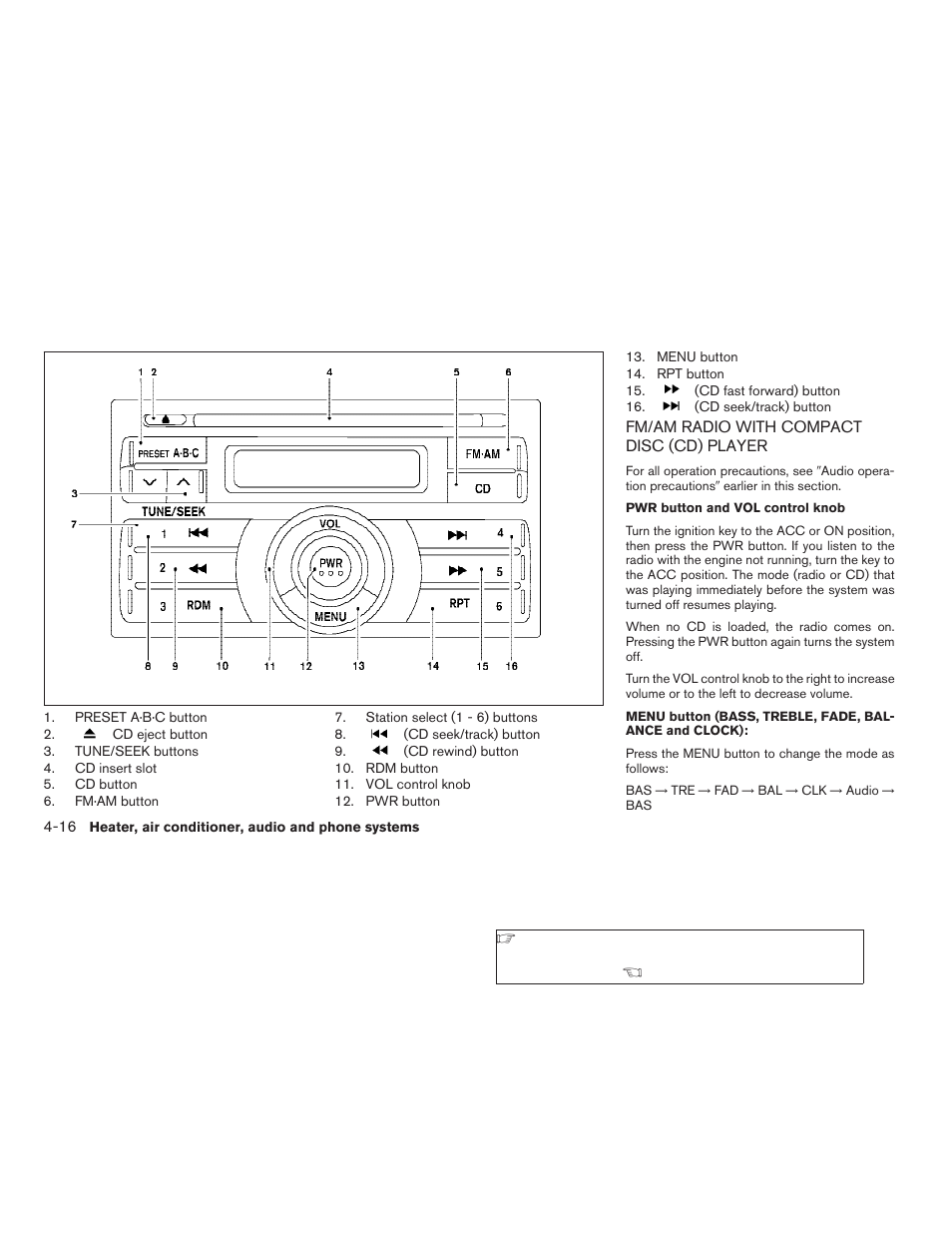 Fm/am radio with compact disc (cd) player -16 | NISSAN 2008 Versa Hatchback - Owner's Manual User Manual | Page 146 / 304