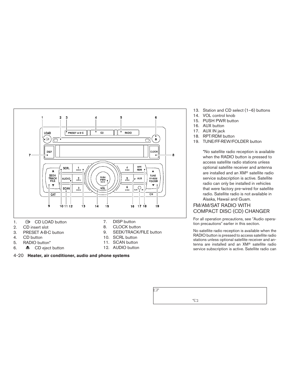 Fm/am/sat radio with compact disc (cd), Changer -20 | NISSAN 2008 Versa Hatchback - Owner's Manual User Manual | Page 150 / 304