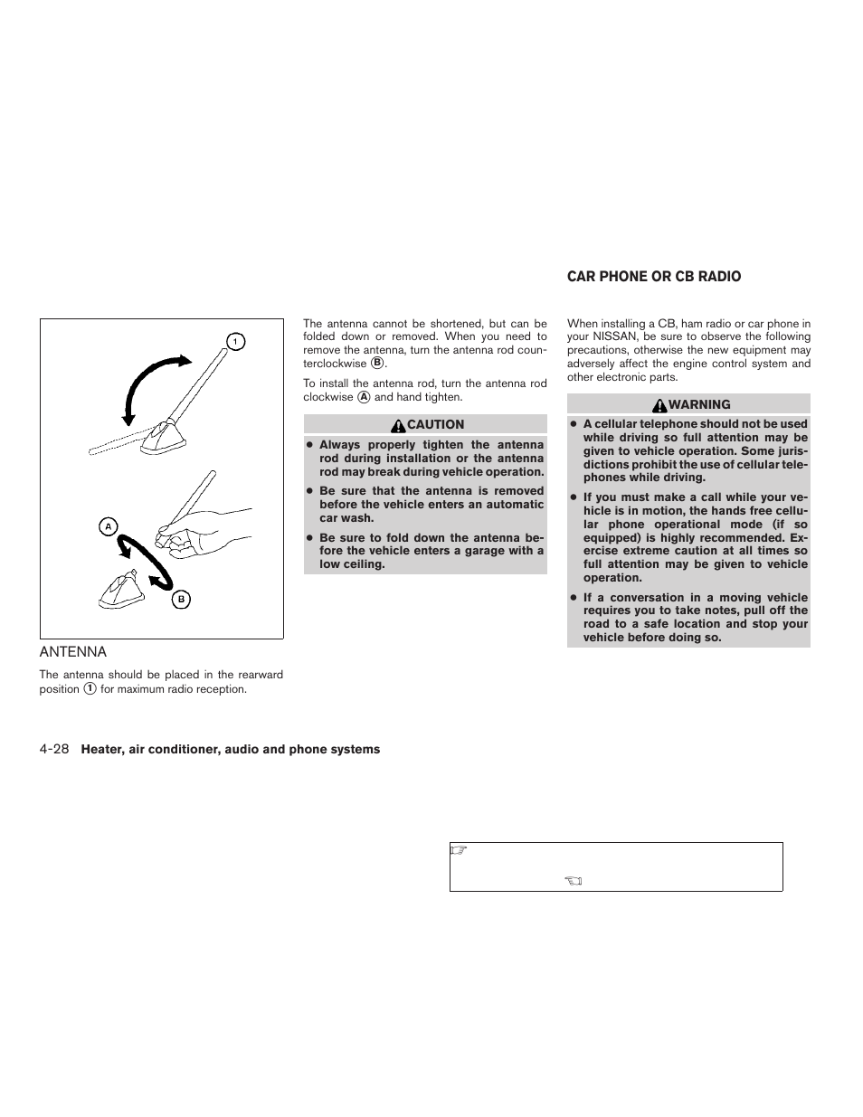 Antenna -28, Car phone or cb radio -28 | NISSAN 2008 Versa Hatchback - Owner's Manual User Manual | Page 158 / 304