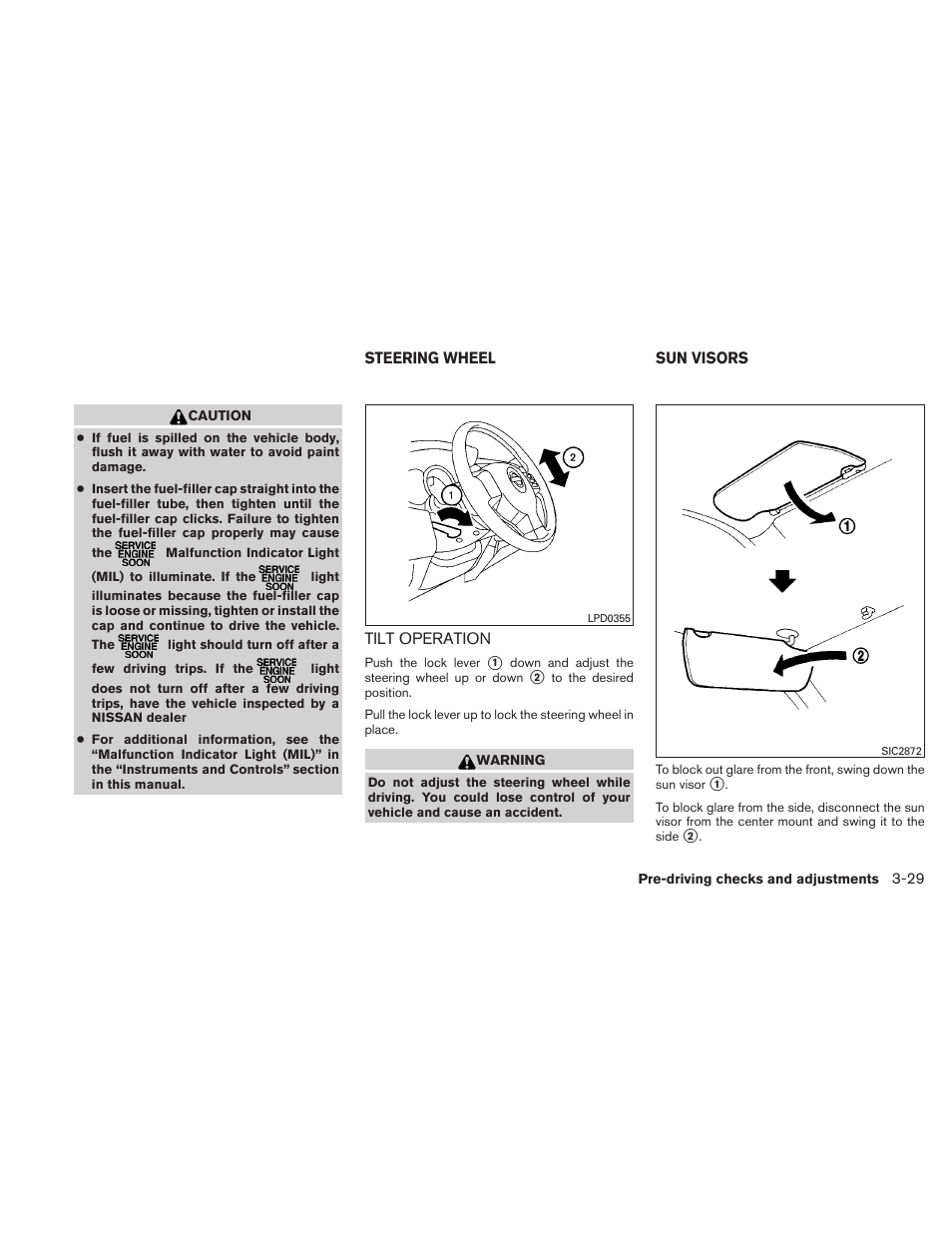 Steering wheel -29, Tilt operation -29, Sun visors -29 | NISSAN 2010 Versa Hatchback - Owner's Manual User Manual | Page 144 / 338