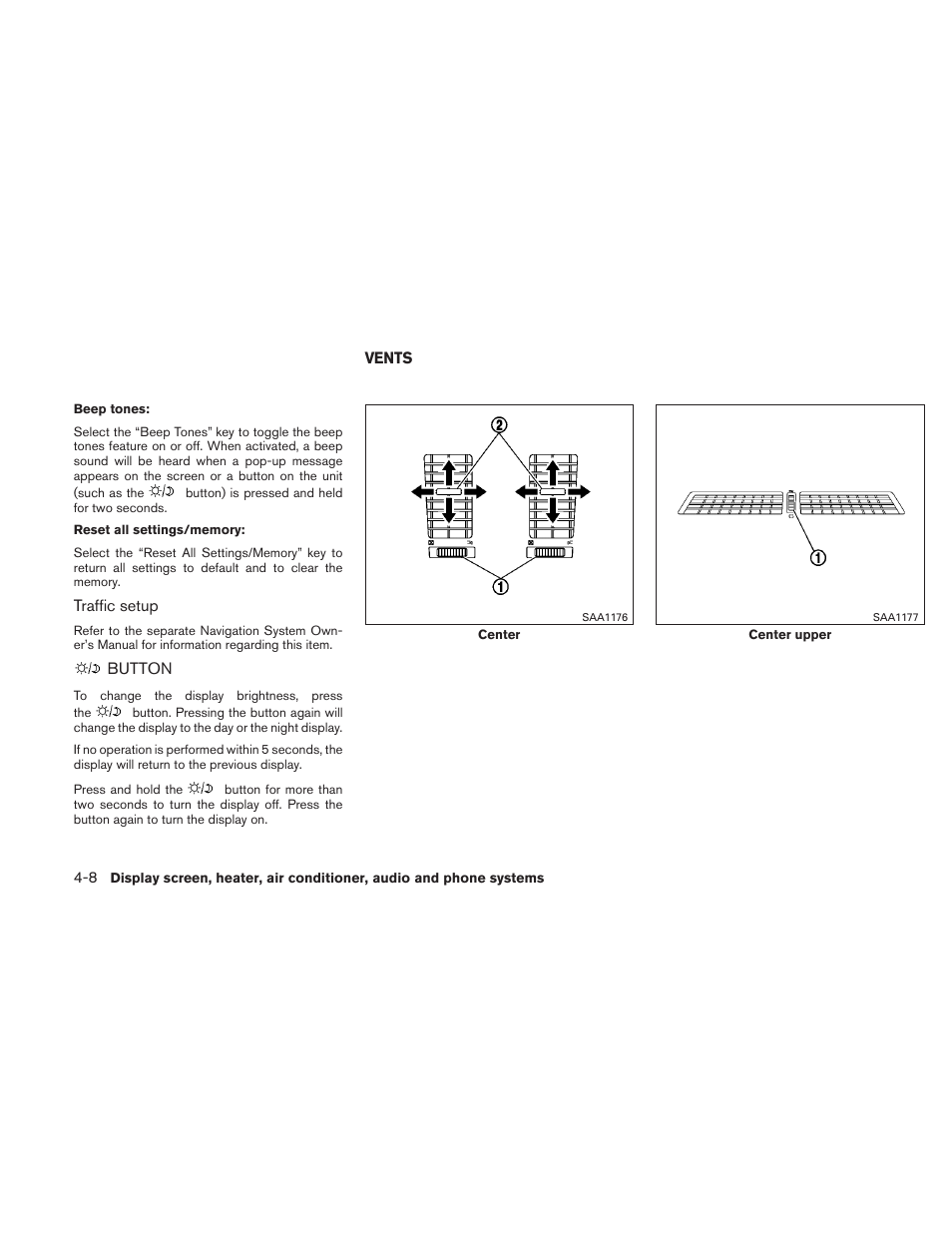 Button -8, Vents -8 | NISSAN 2010 Versa Hatchback - Owner's Manual User Manual | Page 155 / 338
