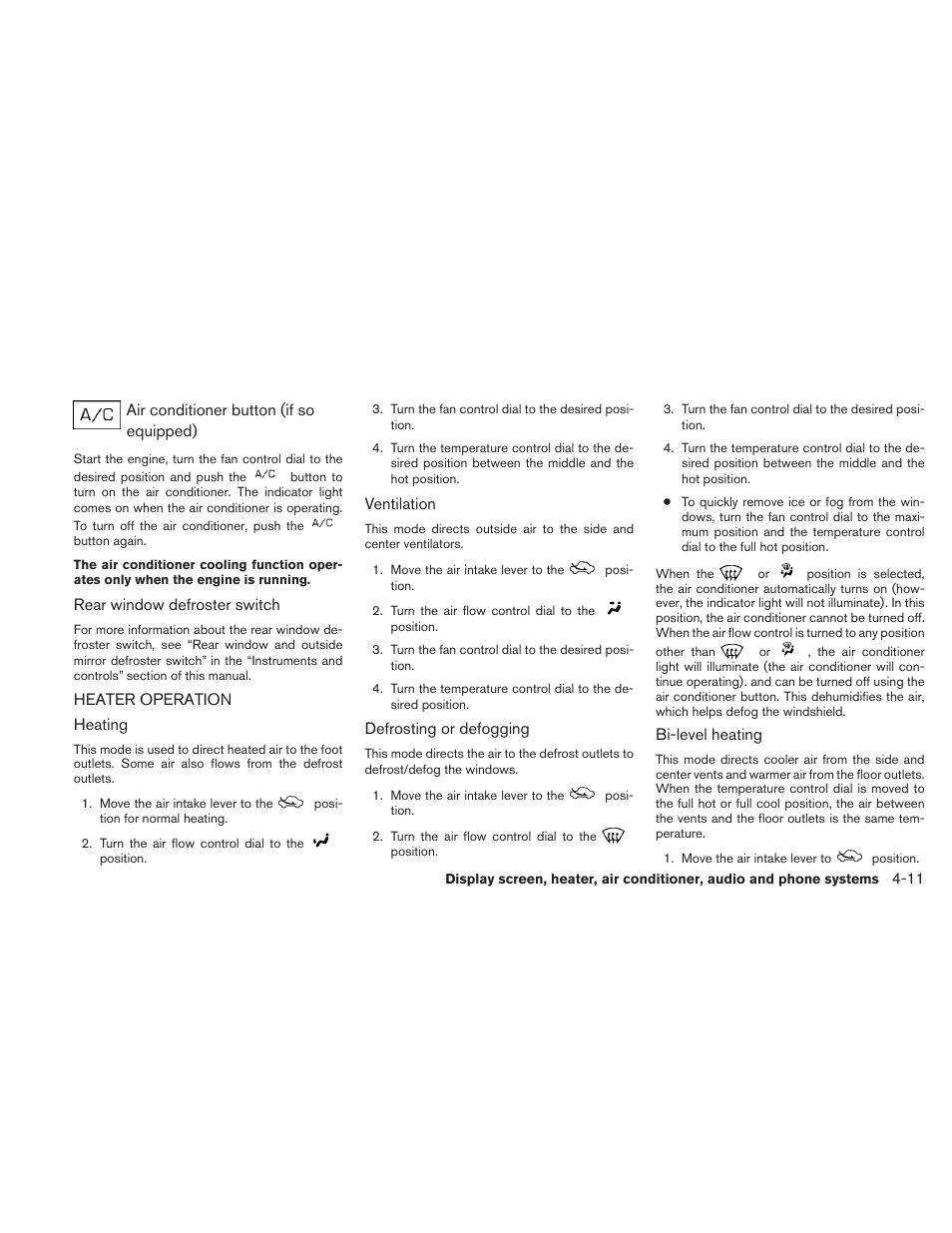 Heater operation -11 | NISSAN 2010 Versa Hatchback - Owner's Manual User Manual | Page 158 / 338