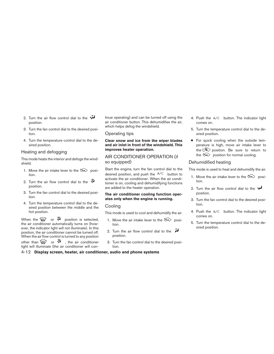 Air conditioner operation (if so equipped) -12 | NISSAN 2010 Versa Hatchback - Owner's Manual User Manual | Page 159 / 338