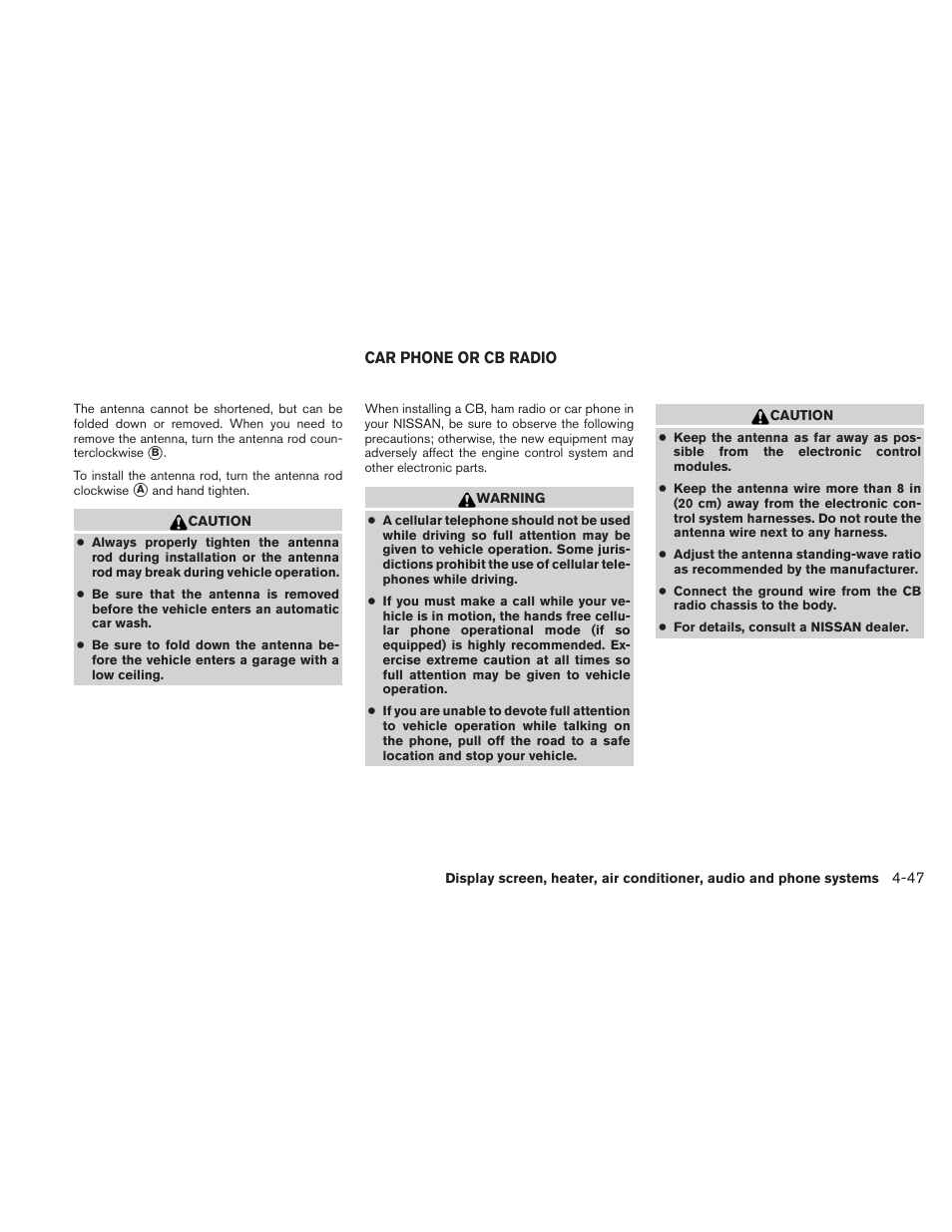 Car phone or cb radio -47 | NISSAN 2010 Versa Hatchback - Owner's Manual User Manual | Page 194 / 338