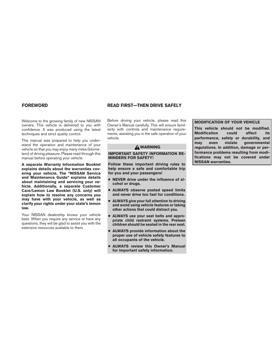 NISSAN 2010 Versa Hatchback - Owner's Manual User Manual | Page 2 / 338