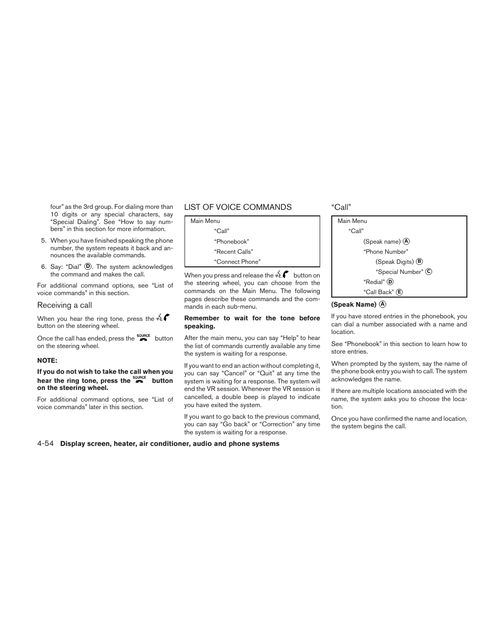 List of voice commands -54 | NISSAN 2010 Versa Hatchback - Owner's Manual User Manual | Page 201 / 338
