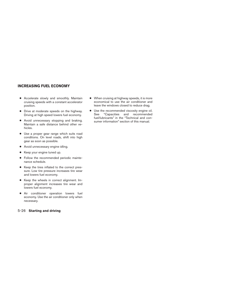 Increasing fuel economy -26 | NISSAN 2010 Versa Hatchback - Owner's Manual User Manual | Page 235 / 338