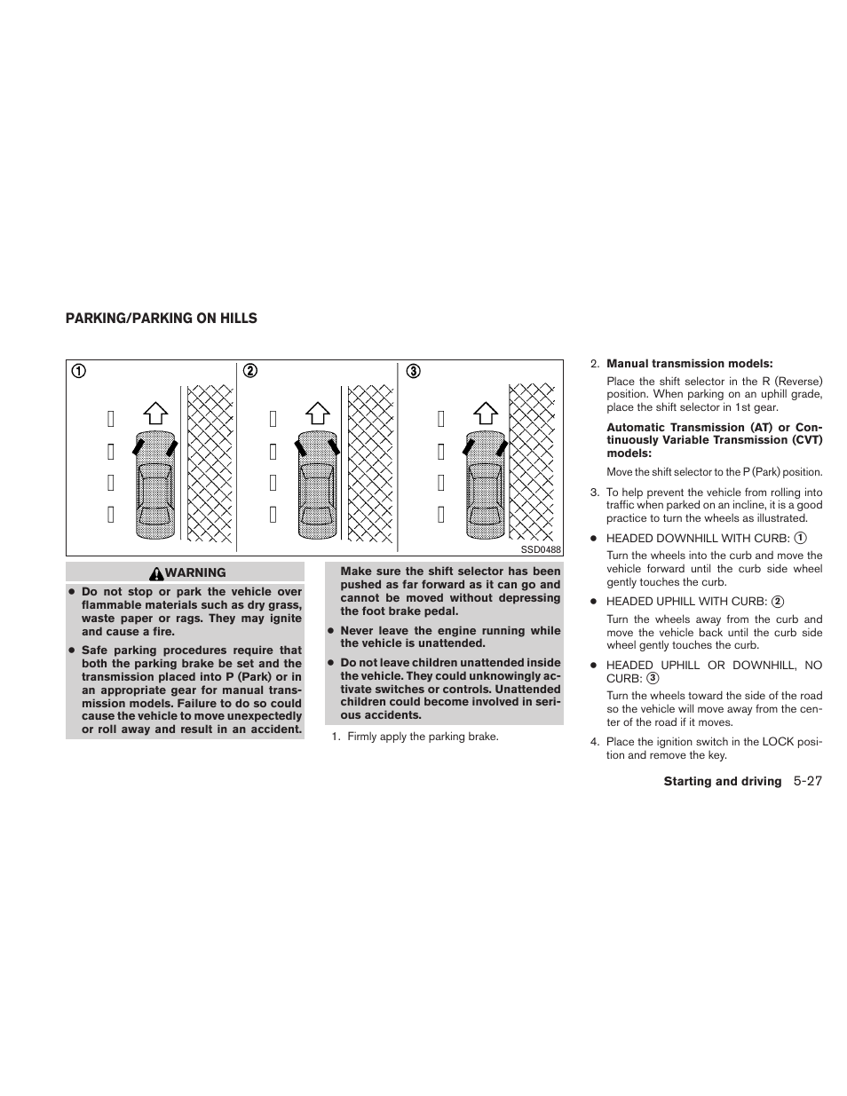 Parking/parking on hills -27 | NISSAN 2010 Versa Hatchback - Owner's Manual User Manual | Page 236 / 338