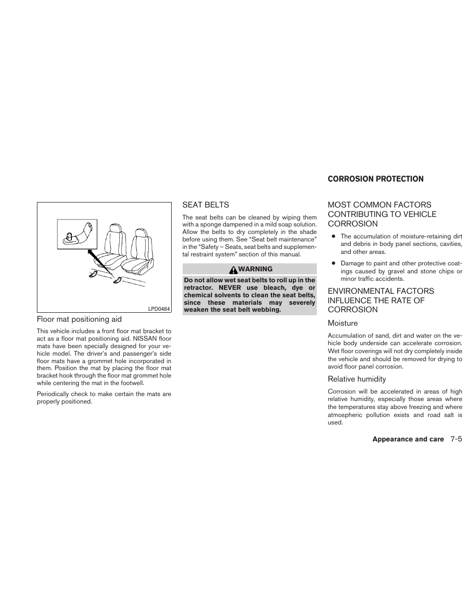 Seat belts -5, Corrosion protection -5 | NISSAN 2010 Versa Hatchback - Owner's Manual User Manual | Page 262 / 338