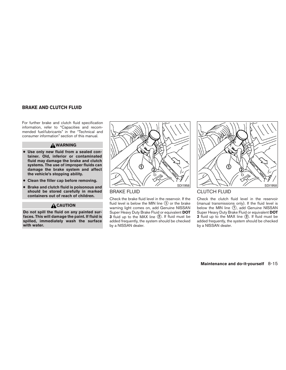 Brake and clutch fluid -15, Brake fluid -15 clutch fluid -15 | NISSAN 2010 Versa Hatchback - Owner's Manual User Manual | Page 278 / 338