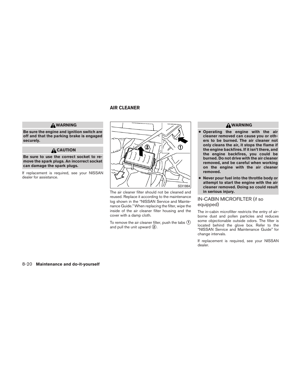 Air cleaner -20, In-cabin microfilter (if so equipped) -20 | NISSAN 2010 Versa Hatchback - Owner's Manual User Manual | Page 283 / 338