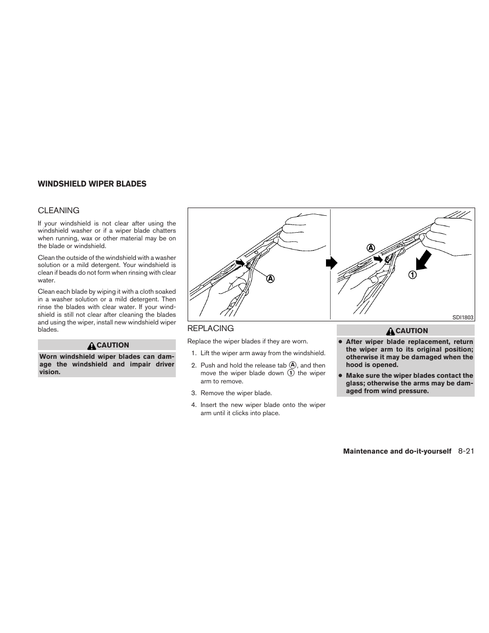 Windshield wiper blades -21, Cleaning -21 replacing -21 | NISSAN 2010 Versa Hatchback - Owner's Manual User Manual | Page 284 / 338