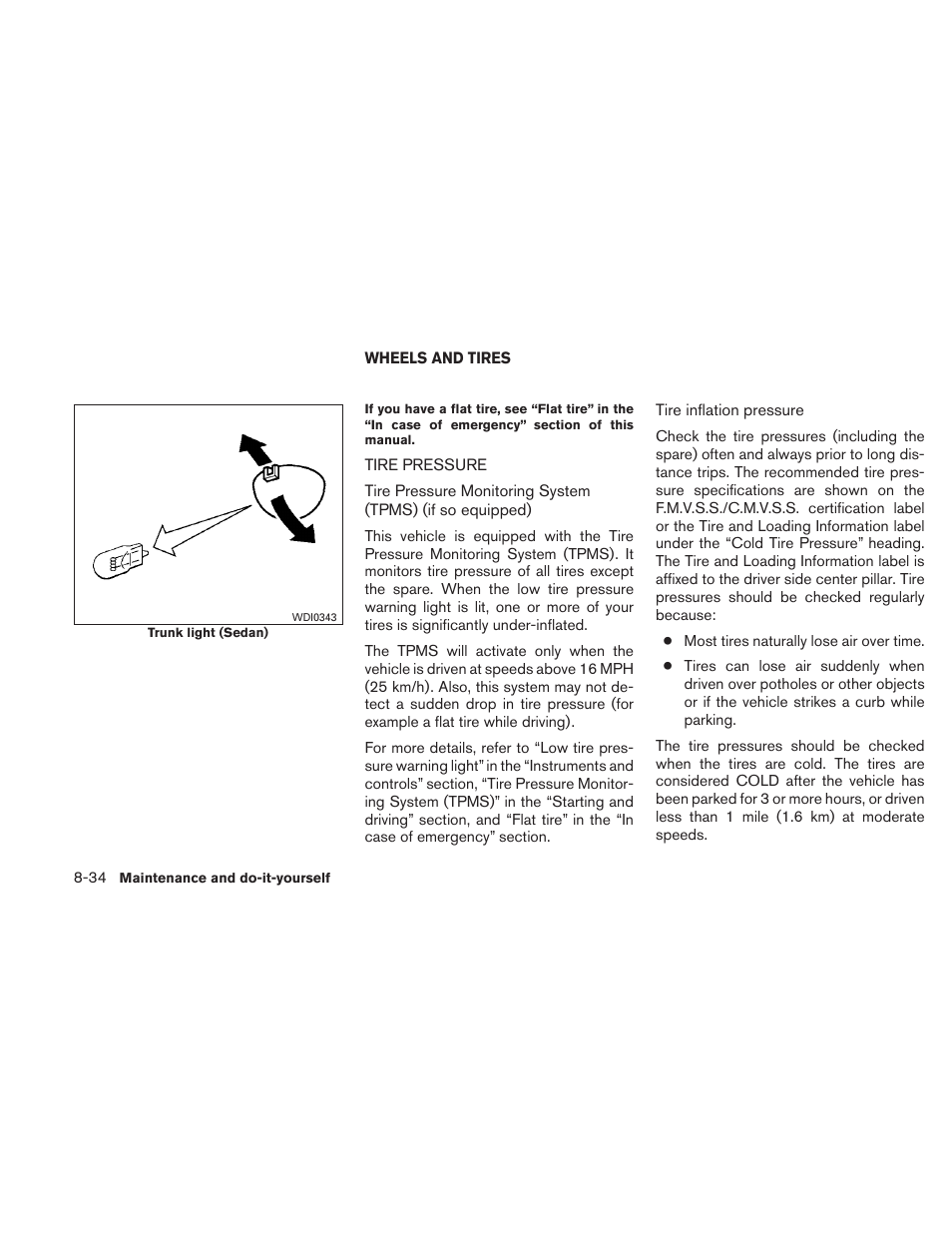 Wheels and tires -34, Tire pressure -34 | NISSAN 2010 Versa Hatchback - Owner's Manual User Manual | Page 297 / 338