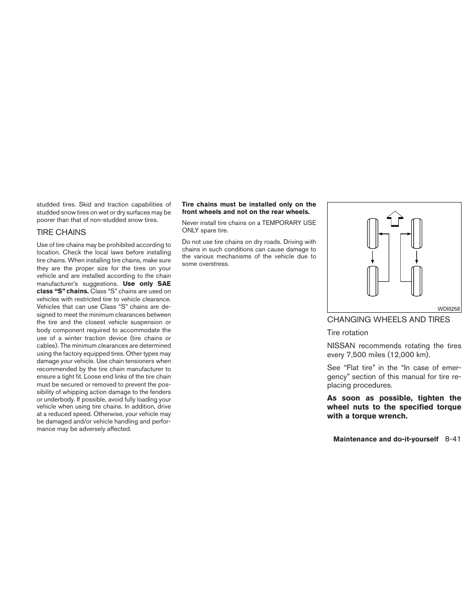 Tire chains -41 changing wheels and tires -41 | NISSAN 2010 Versa Hatchback - Owner's Manual User Manual | Page 304 / 338