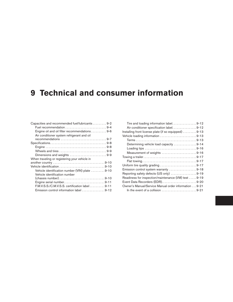 Technical and consumer information, 9 technical and consumer information | NISSAN 2010 Versa Hatchback - Owner's Manual User Manual | Page 308 / 338