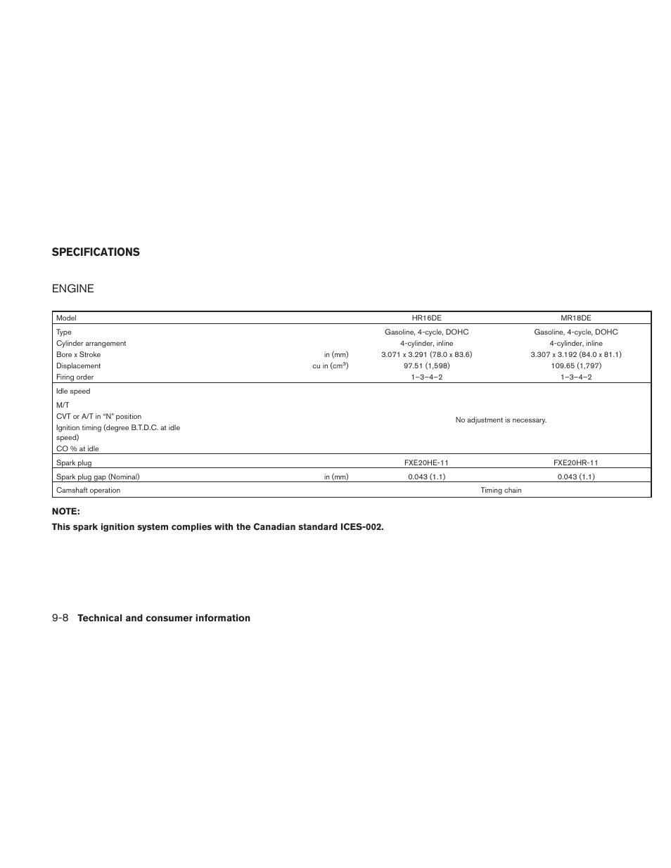 Specifications -8, Engine -8, Engine | Specifications | NISSAN 2010 Versa Hatchback - Owner's Manual User Manual | Page 315 / 338