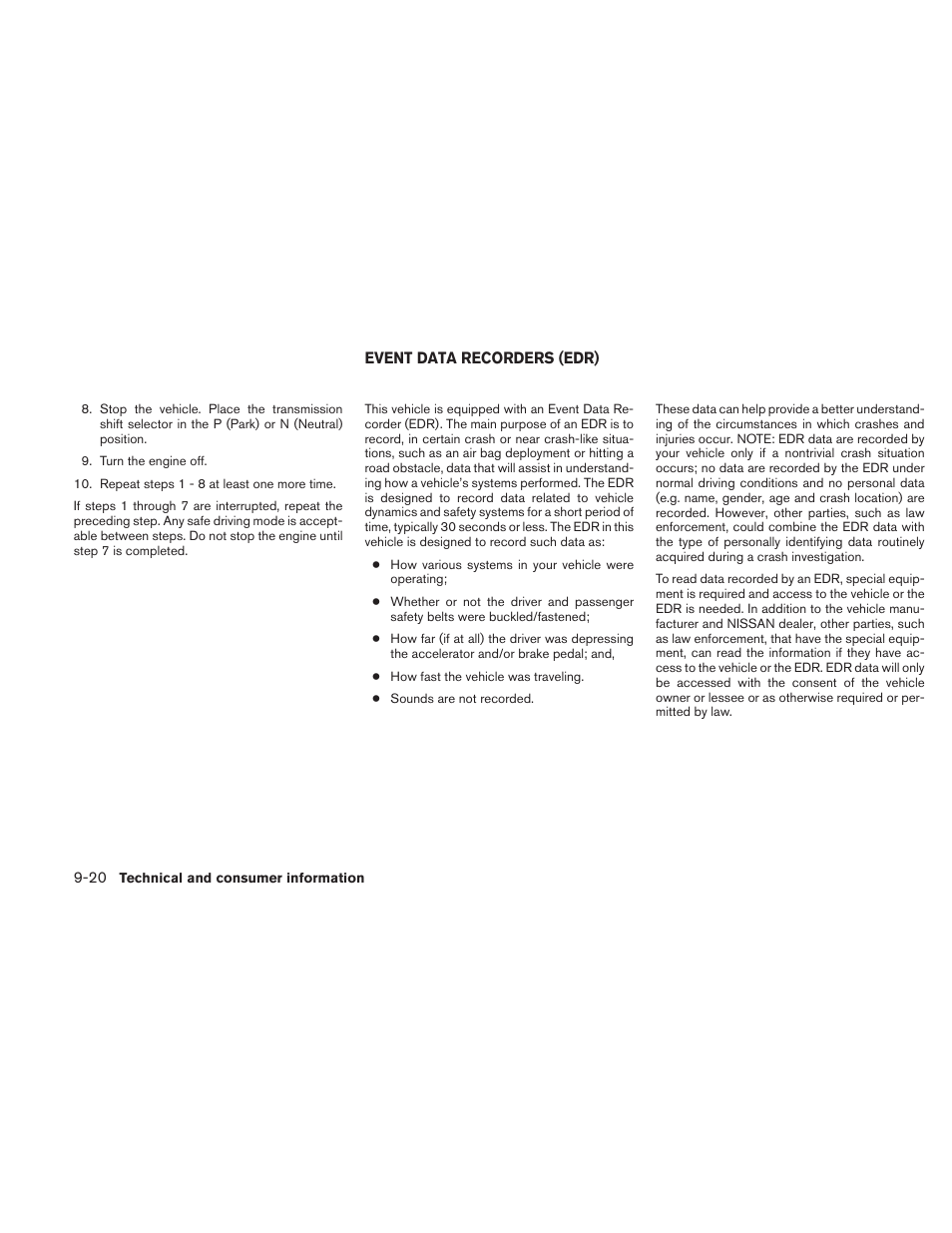 Event data recorders (edr) -20 | NISSAN 2010 Versa Hatchback - Owner's Manual User Manual | Page 327 / 338
