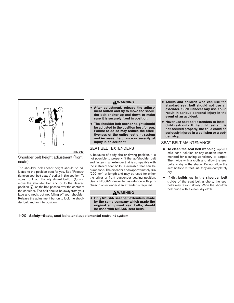 Seat belt extenders -20 seat belt maintenance -20 | NISSAN 2010 Versa Hatchback - Owner's Manual User Manual | Page 39 / 338