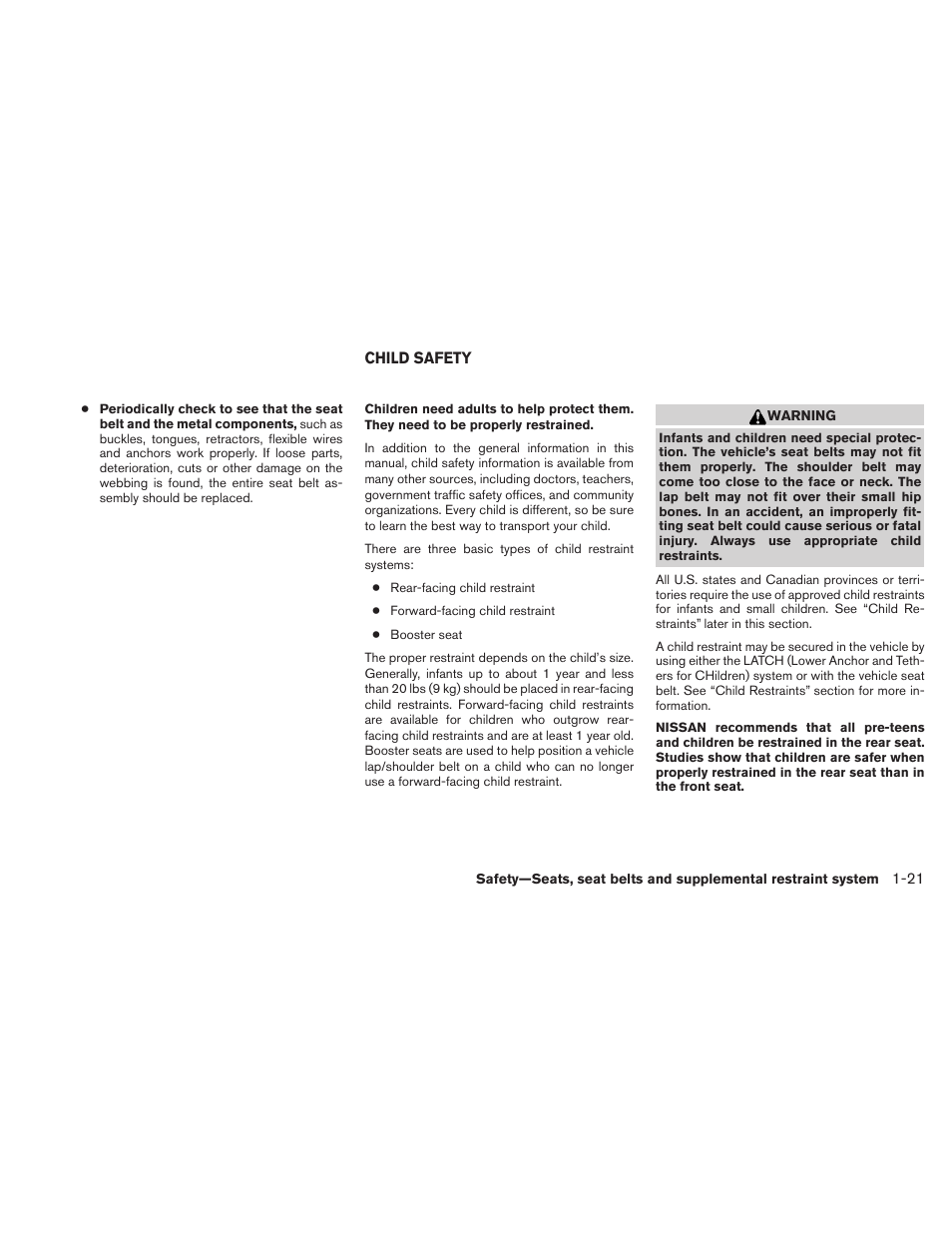 Child safety -21 | NISSAN 2010 Versa Hatchback - Owner's Manual User Manual | Page 40 / 338