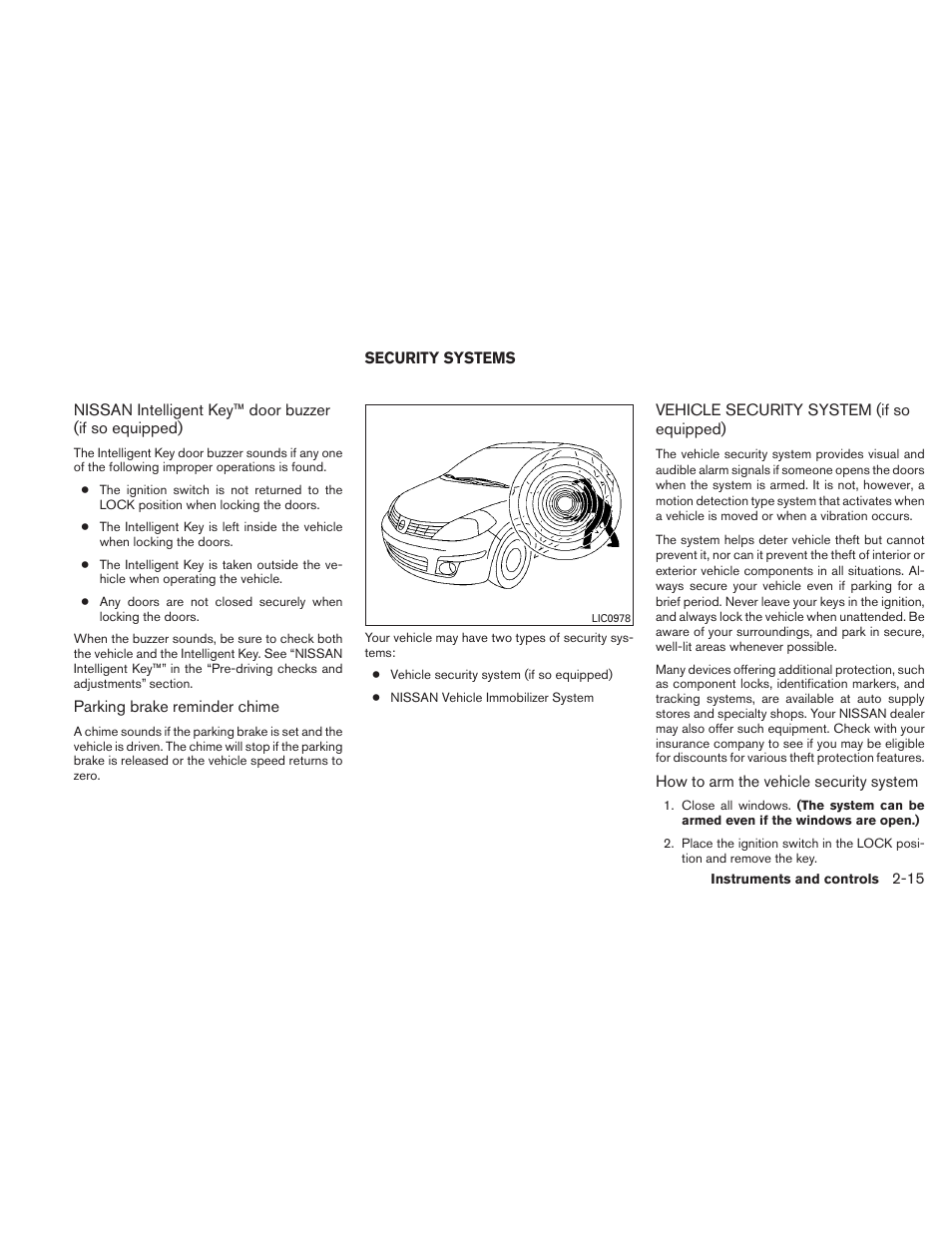 Security systems -15, Vehicle security system (if so equipped) -15 | NISSAN 2010 Versa Hatchback - Owner's Manual User Manual | Page 92 / 338