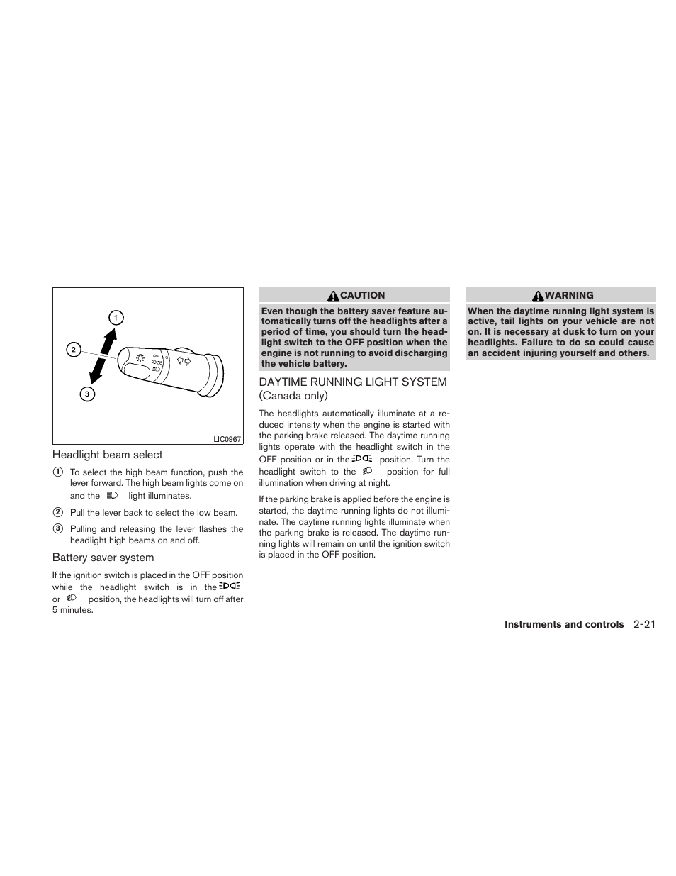 Daytime running light system (canada only) -21 | NISSAN 2010 Versa Hatchback - Owner's Manual User Manual | Page 98 / 338
