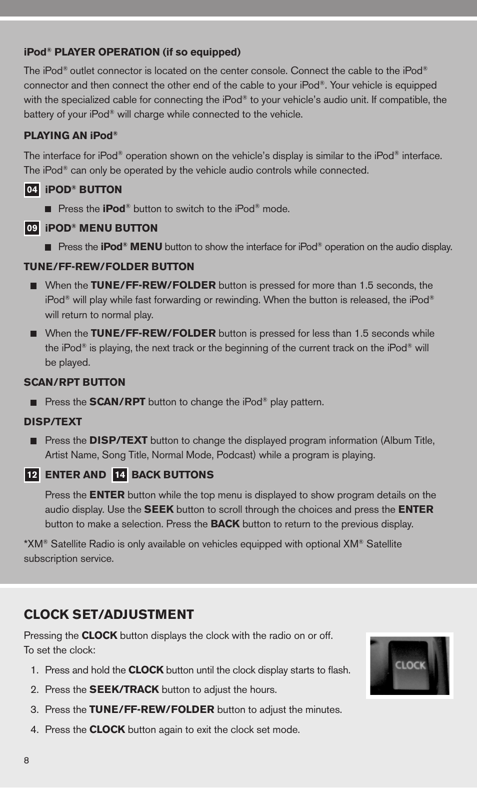 Clock set/adjustment | NISSAN 2010 Versa Hatchback - Quick Reference Guide User Manual | Page 10 / 28