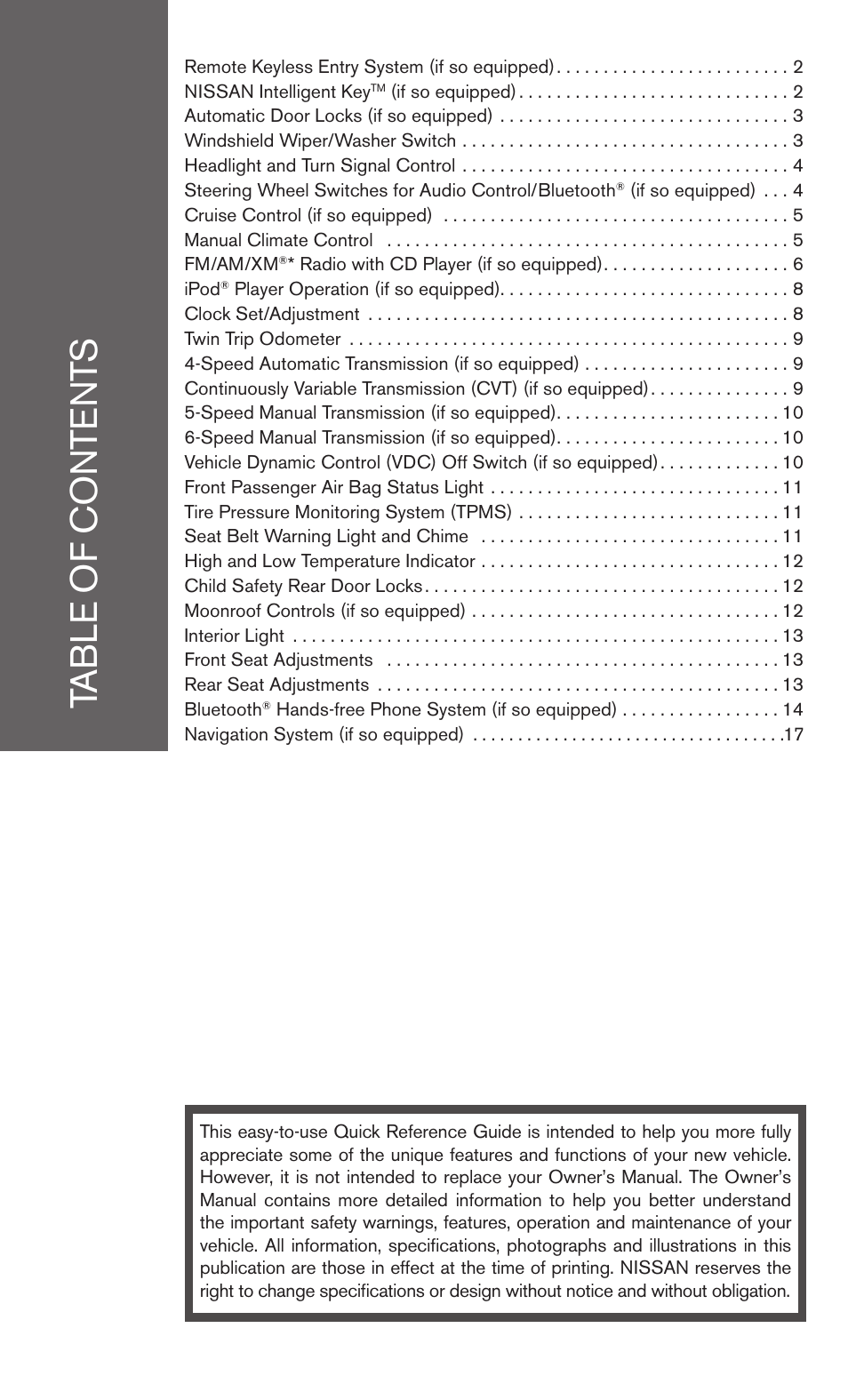 NISSAN 2010 Versa Hatchback - Quick Reference Guide User Manual | Page 3 / 28