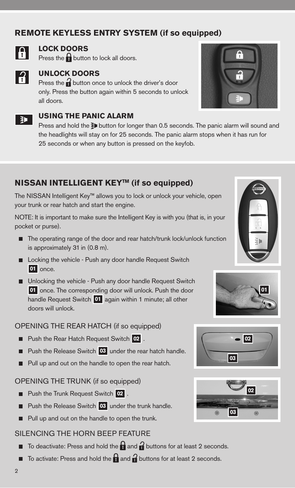 Remote keyless entry system (if so equipped), Nissan intelligent key, If so equipped) | NISSAN 2010 Versa Hatchback - Quick Reference Guide User Manual | Page 4 / 28