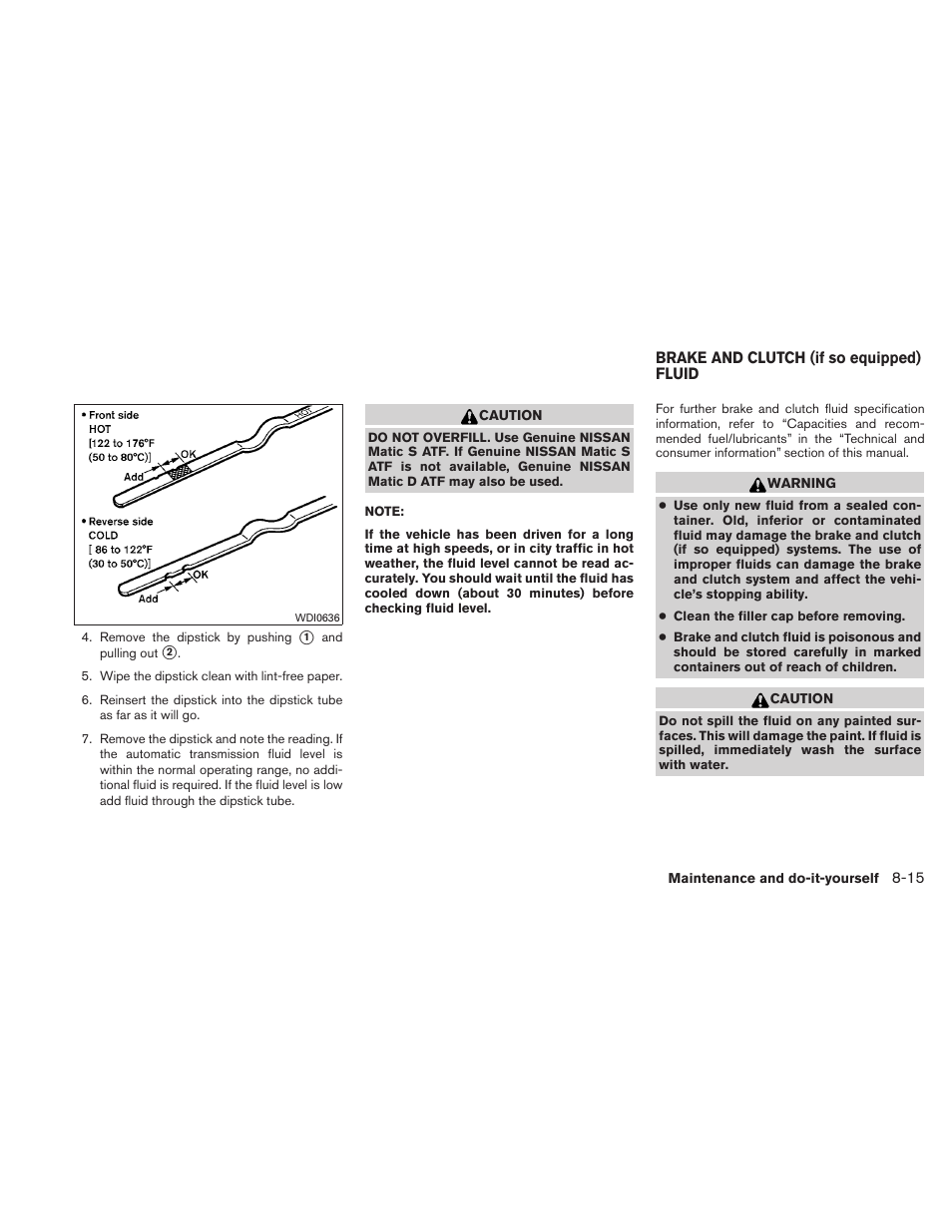 Brake and clutch (if so equipped) fluid -15 | NISSAN 2011 Versa Hatchback - Owner's Manual User Manual | Page 288 / 350