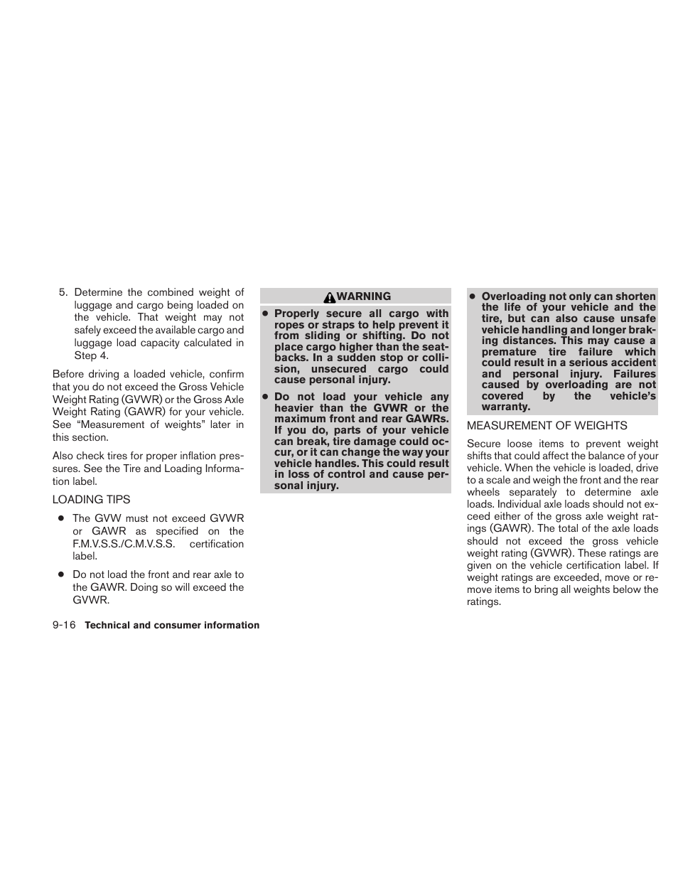 Loading tips -16 measurement of weights -16 | NISSAN 2011 Versa Hatchback - Owner's Manual User Manual | Page 335 / 350