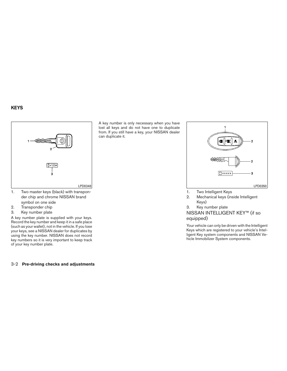 Keys -2, Nissan intelligent key™ (if so equipped) -2 | NISSAN 2012 Versa Hatchback - Owner's Manual User Manual | Page 105 / 320