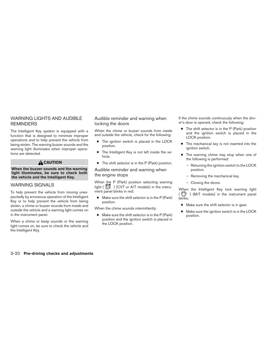 Warning lights and audible reminders -20, Warning signals -20 | NISSAN 2012 Versa Hatchback - Owner's Manual User Manual | Page 123 / 320