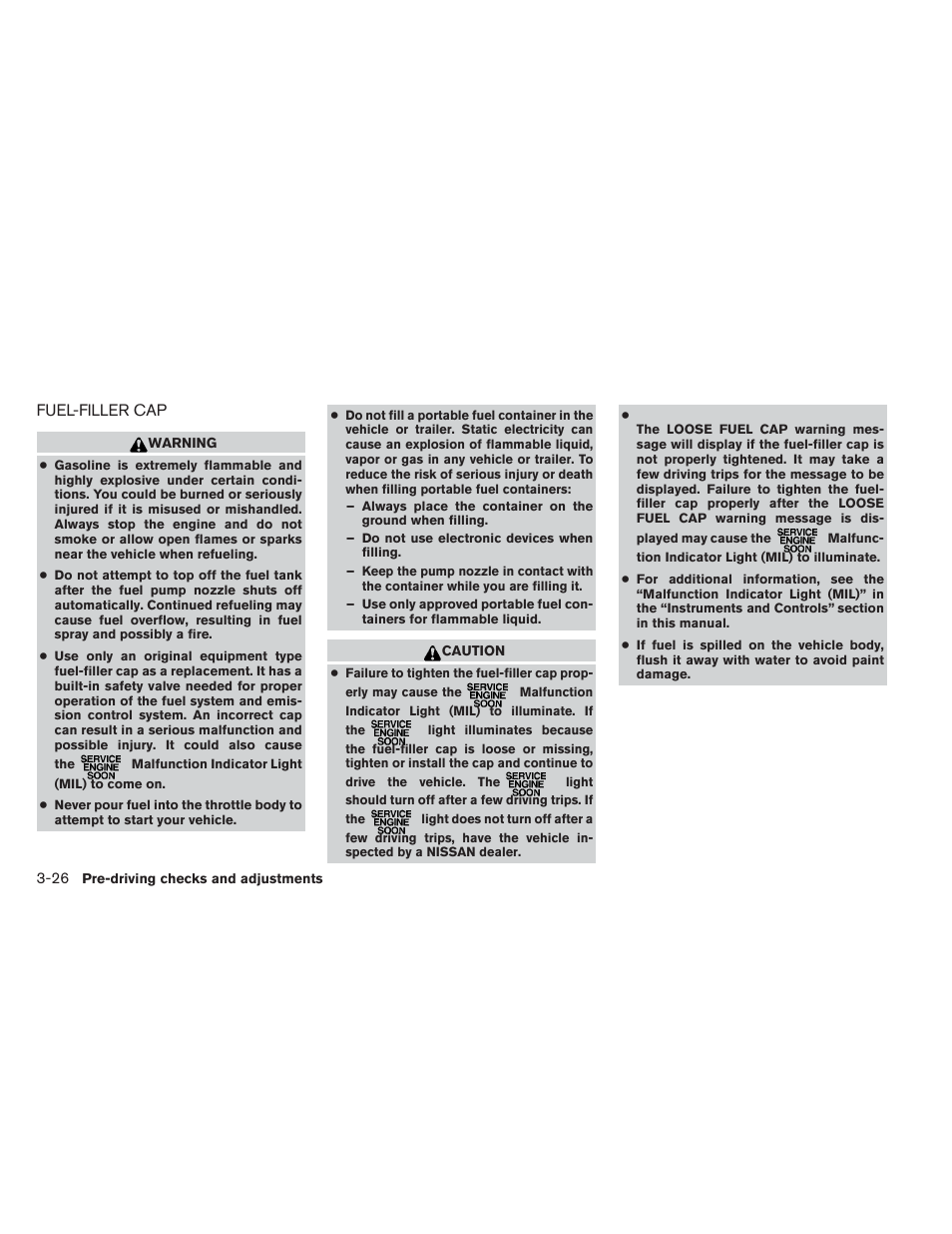Fuel-filler cap -26 | NISSAN 2012 Versa Hatchback - Owner's Manual User Manual | Page 129 / 320