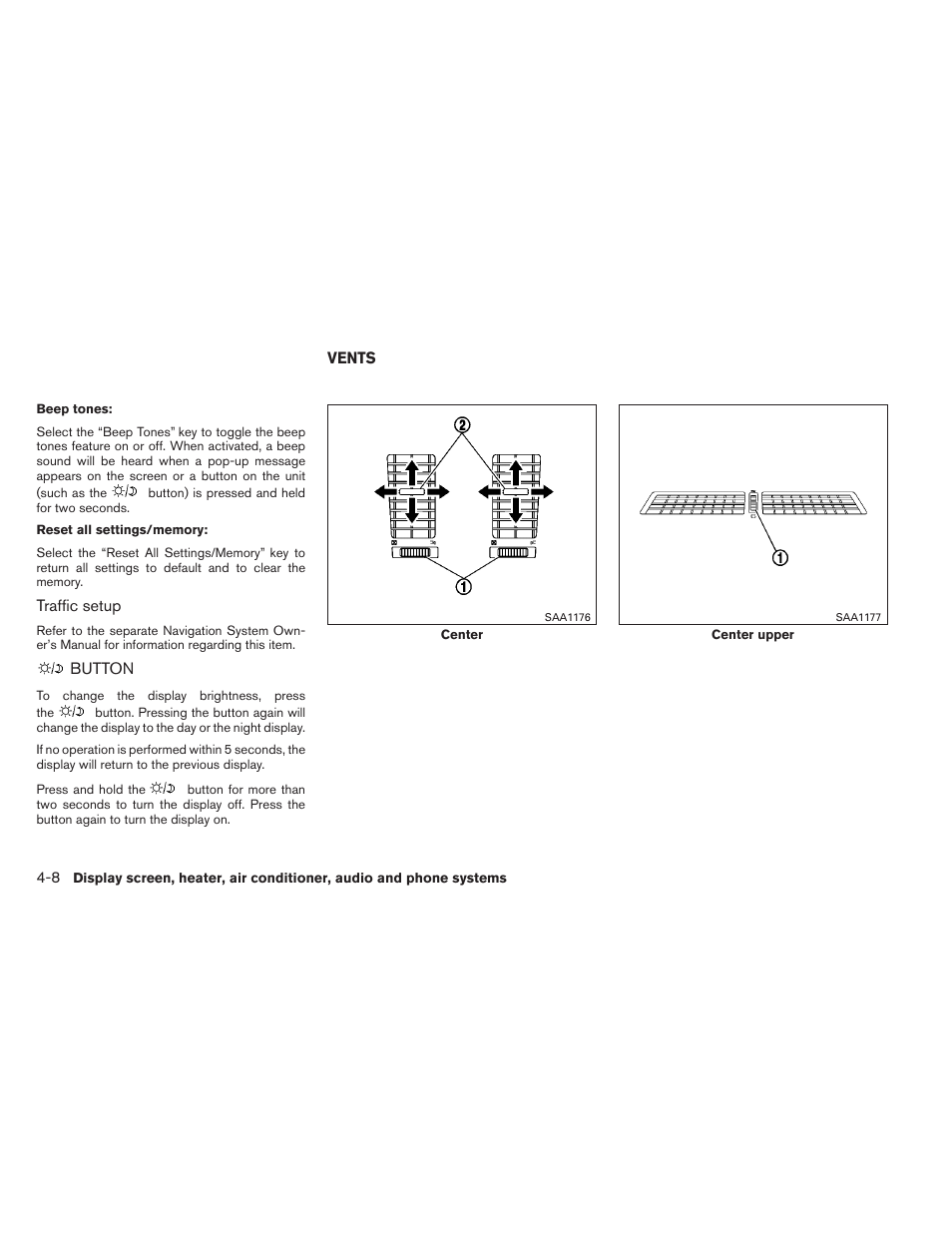 Button -8, Vents -8 | NISSAN 2012 Versa Hatchback - Owner's Manual User Manual | Page 141 / 320