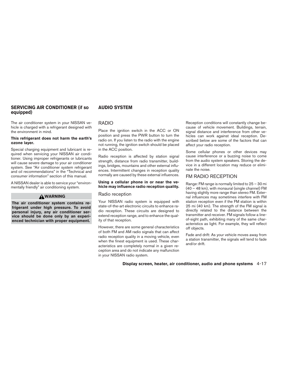Radio -17 fm radio reception -17 | NISSAN 2012 Versa Hatchback - Owner's Manual User Manual | Page 150 / 320