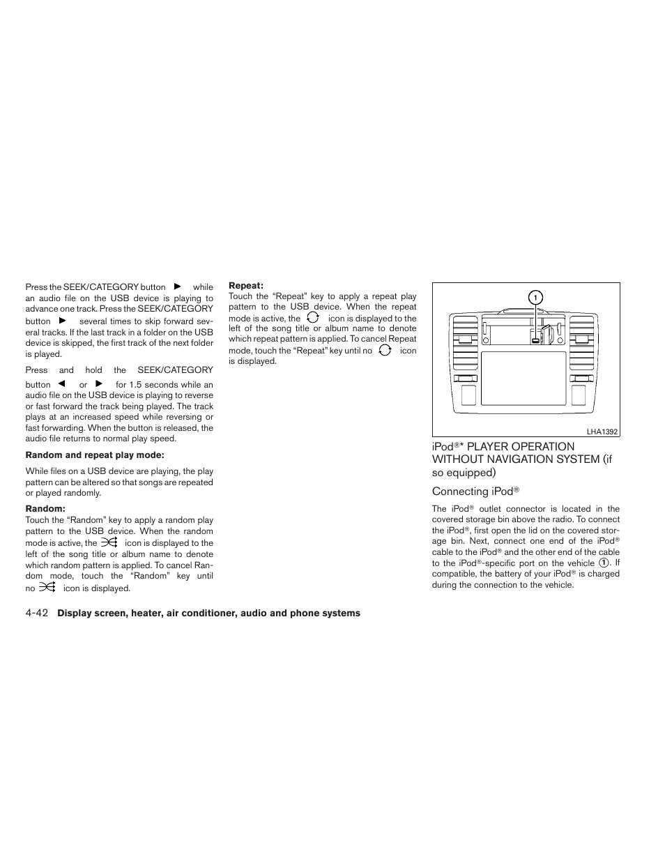 Ipod, Player operation without navigation, System (if so equipped) -42 | NISSAN 2012 Versa Hatchback - Owner's Manual User Manual | Page 175 / 320