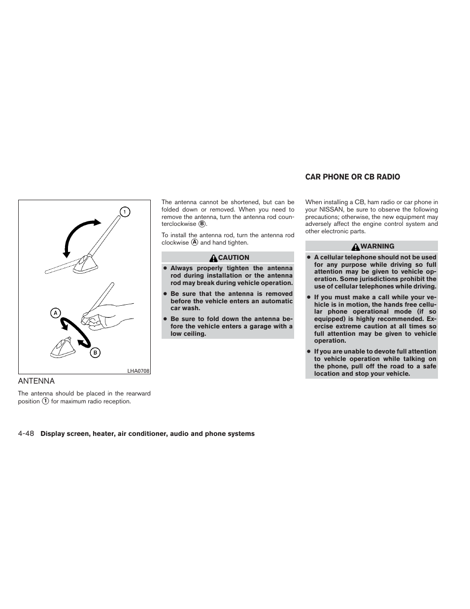 Antenna -48, Car phone or cb radio -48 | NISSAN 2012 Versa Hatchback - Owner's Manual User Manual | Page 181 / 320