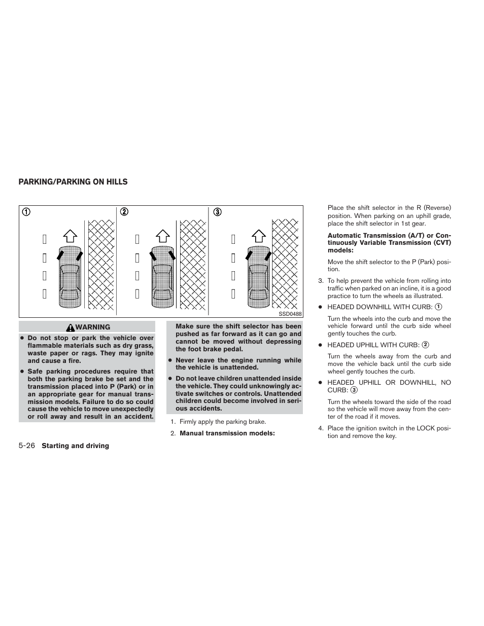 Parking/parking on hills -26 | NISSAN 2012 Versa Hatchback - Owner's Manual User Manual | Page 221 / 320