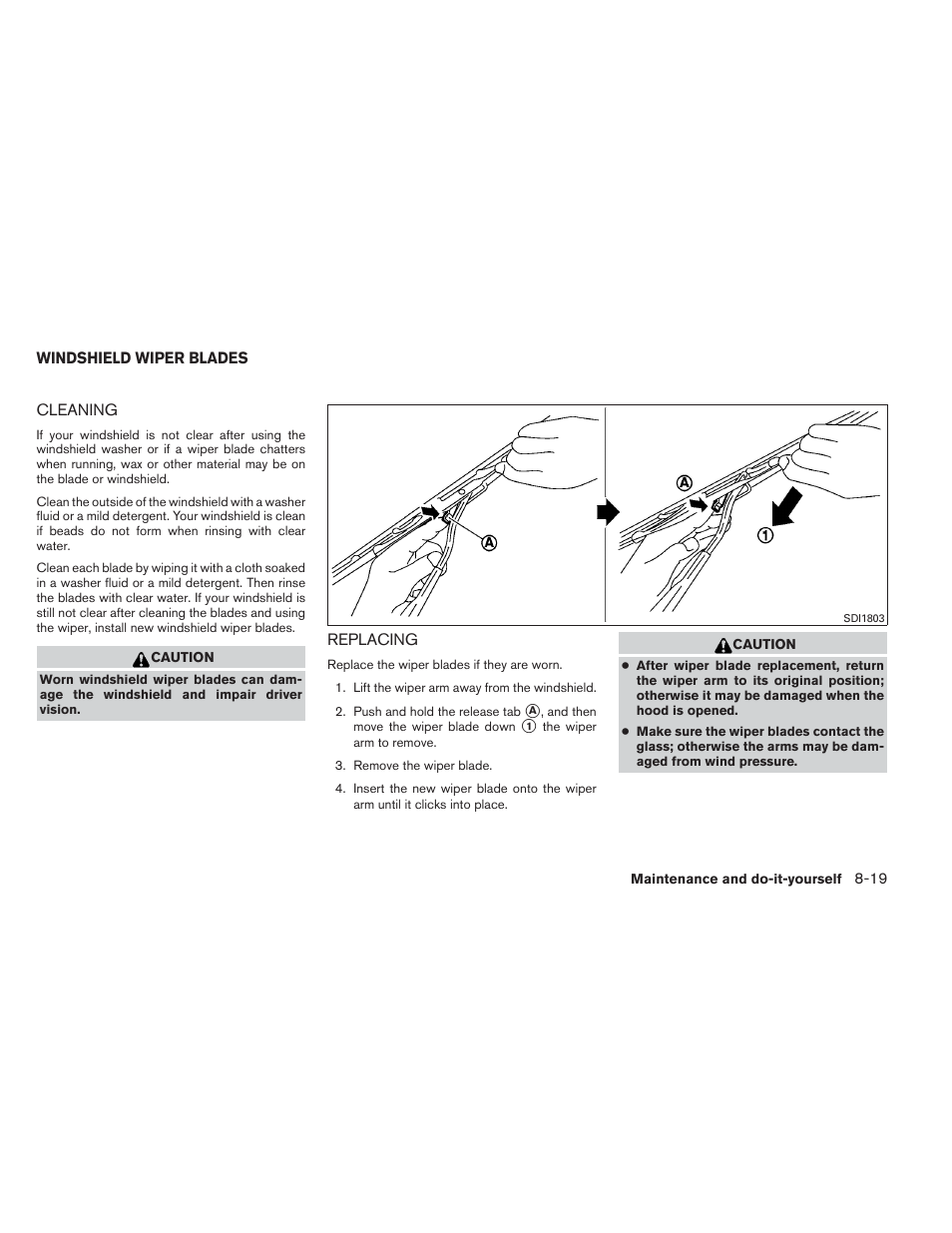 Windshield wiper blades -19, Cleaning -19 replacing -19 | NISSAN 2012 Versa Hatchback - Owner's Manual User Manual | Page 268 / 320